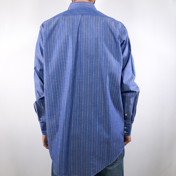 VTG Burberry Blue Multicolor Stripe Shirt 15.5 34 - Picture 2 of 8